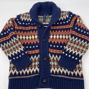 Janie and Jack Navy Fair Isle Button Front Shawl Cardigan